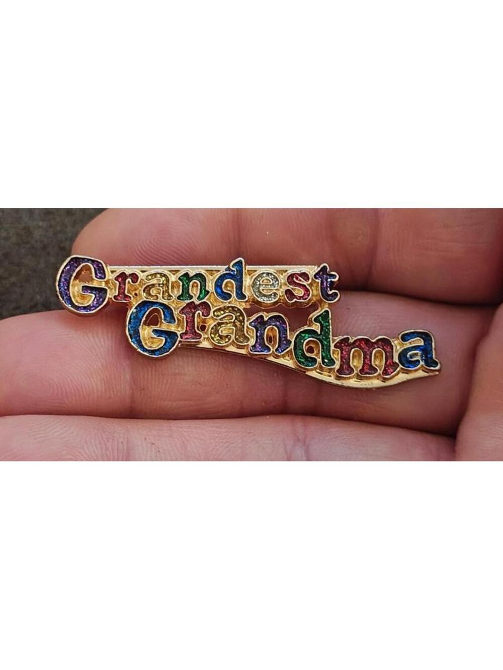 1980s Vintage Grandest Grandma" Gold Tone & Colorful Enamel Brooch